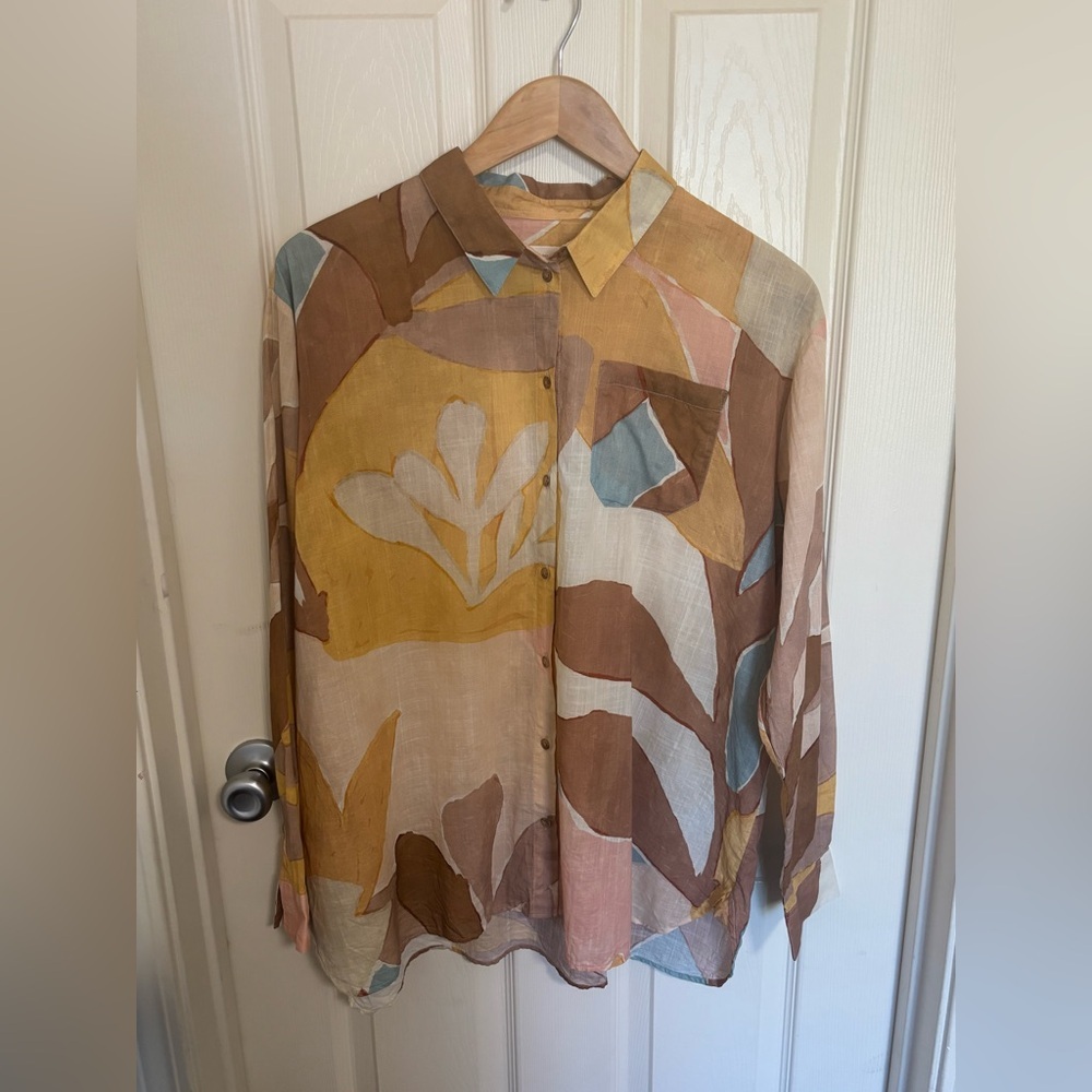 Sézane Paris Organic Cotton Floral poplin Button down Blouse Top Size 40 US 8–10 - Picture 5 of 7